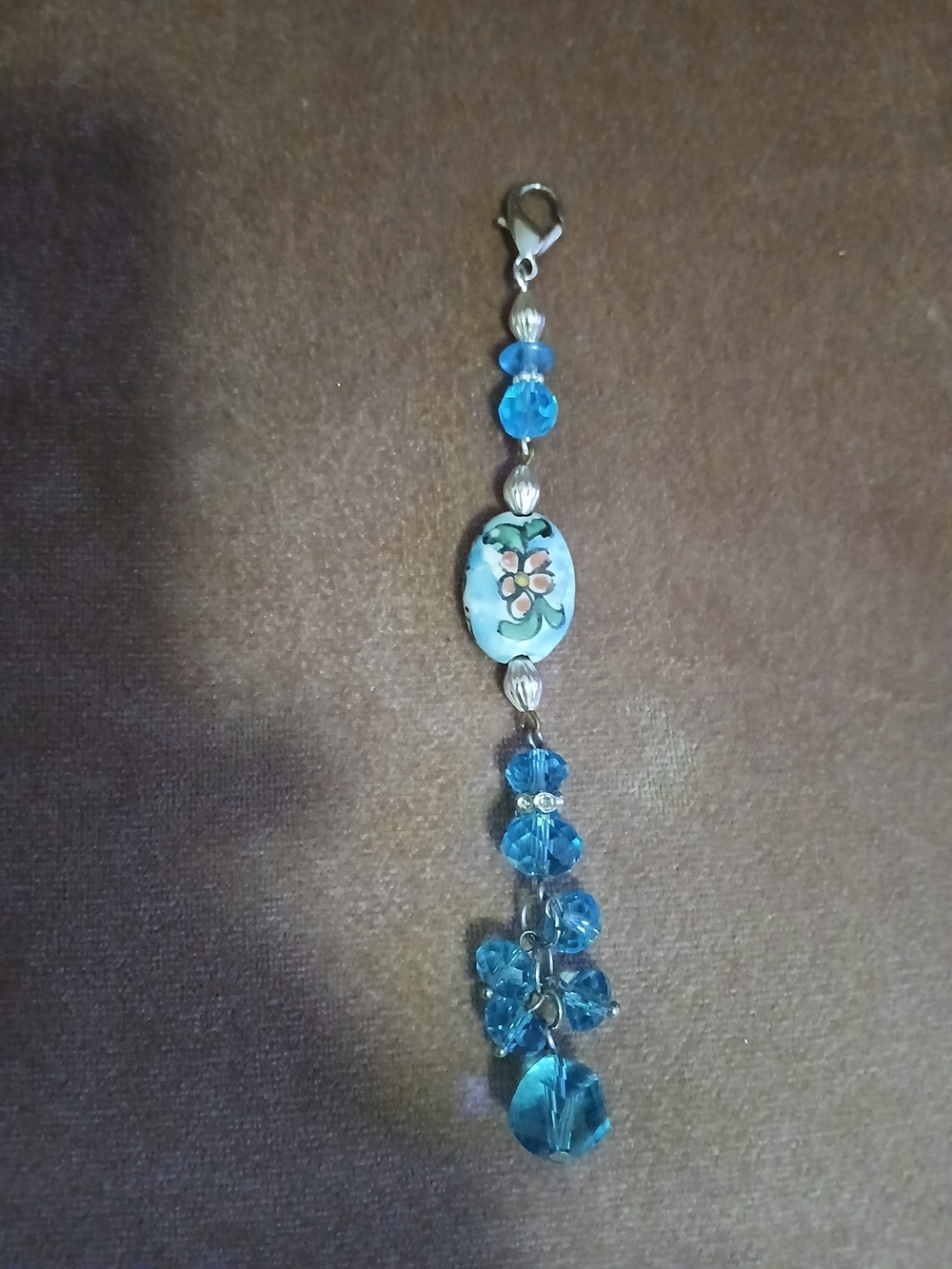 Turquoise Blue Floral Beaded Dangle Purse Charm